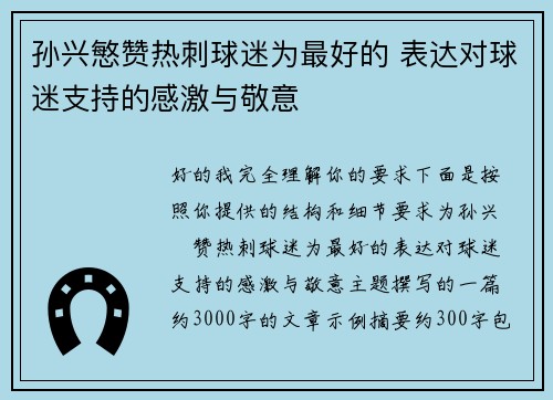 孙兴慜赞热刺球迷为最好的 表达对球迷支持的感激与敬意